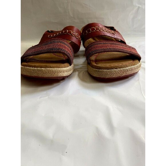 Born Natural Leather & Fabric Womens Sandals Size 8 Red Ankle Strap - Picture 4 of 9